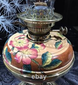 W. A. S. Benson Victorian Hand Painted Oil Lamp With Solid Brass Cradle RARE