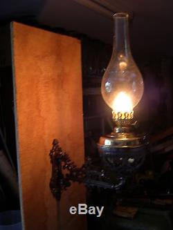 WORKING ART NOUVEAU KEROSENE OIL CARAVAN LAMP CAST IRON WALL BRACKET, Rd 1897