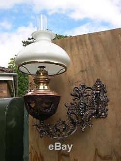 Working Kerosene Oil Caravan Lamp Showmans Waggon 1898 Cast Iron Bracket + Shade