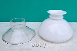 White Milk Glass Shade w Clear Diffuser 3.25 Fitter Victorian Kerosene Oil Lamp