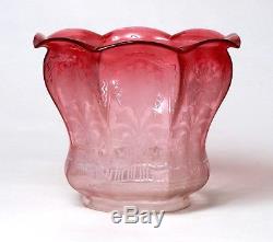 Wonderful Large Antique Victorian Acid Etched Cranberry Glass Oil Lamp Shade