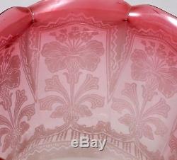 Wonderful Large Antique Victorian Acid Etched Cranberry Glass Oil Lamp Shade