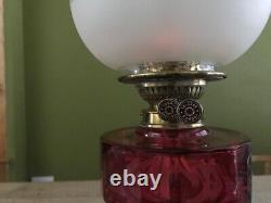 Working antique Youngs Special duplex oil lamp, rare faceted reservoir, complete