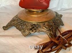 X-LARGE Antique Victorian RUBY RED GLASS MILLER Kerosene Oil Lamp Banquet GWTW
