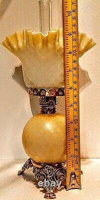 Yellow Mother of Pearl Diamond Optic Air Trap miniature Victorian Oil Lamp RARE