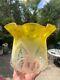 Yellow antique acid etched wavy top tulip oil lamp shade