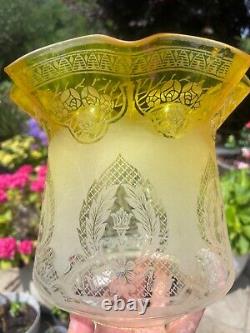 Yellow antique acid etched wavy top tulip oil lamp shade