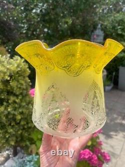 Yellow antique acid etched wavy top tulip oil lamp shade