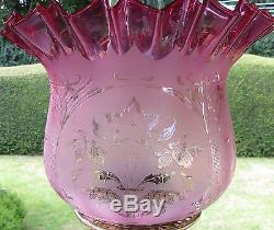 Youngs Art Nouveau Duplex Oil Lamp with Beautiful Cranberry Etched Shade