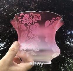 Zsolnay Antique Oil Lamp Persian Style Cranberry Satin Glass Oil Lamp Shade RARE